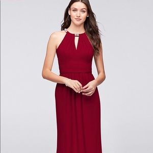 Crepe Halter Bridesmaid Dress with Beaded Neckline